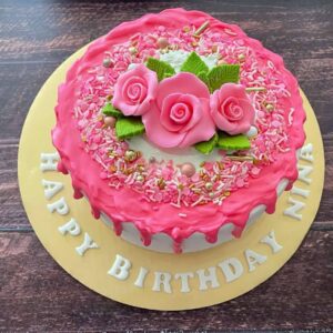 Pink Birthday Cake with Roses